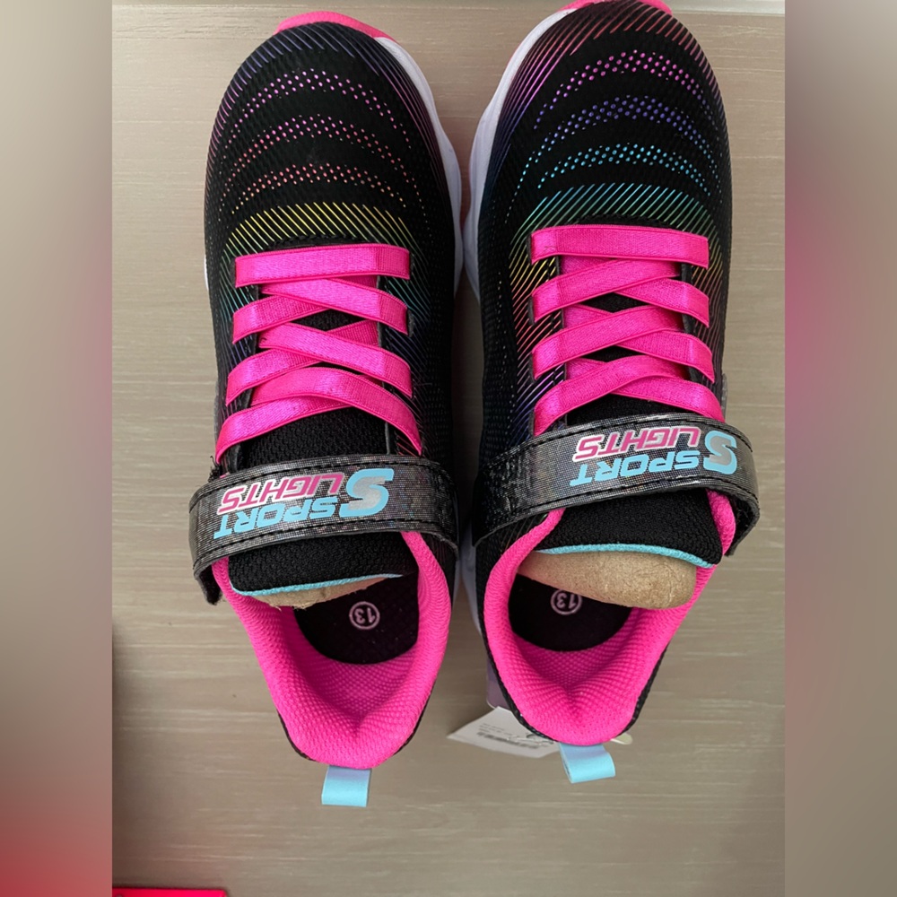 Skechers Kids Black and Hot Pink Light-Up Sneakers